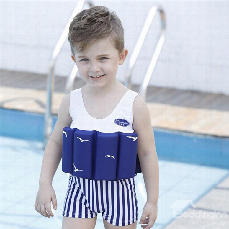 Float Stripes Pattern Polyester And Chinlon Fabrics Blue Boys One Piece Swimsuit