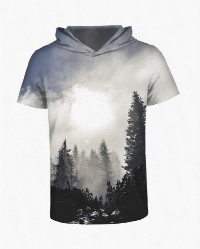 Forest Morning Sunlight 3d Printed Short Sleeve For Men Hooded T-shirt