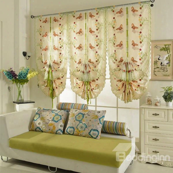 Free Shipping Colorful Butterflies Embroidery Semi-blackout Tied-up Roman Shades