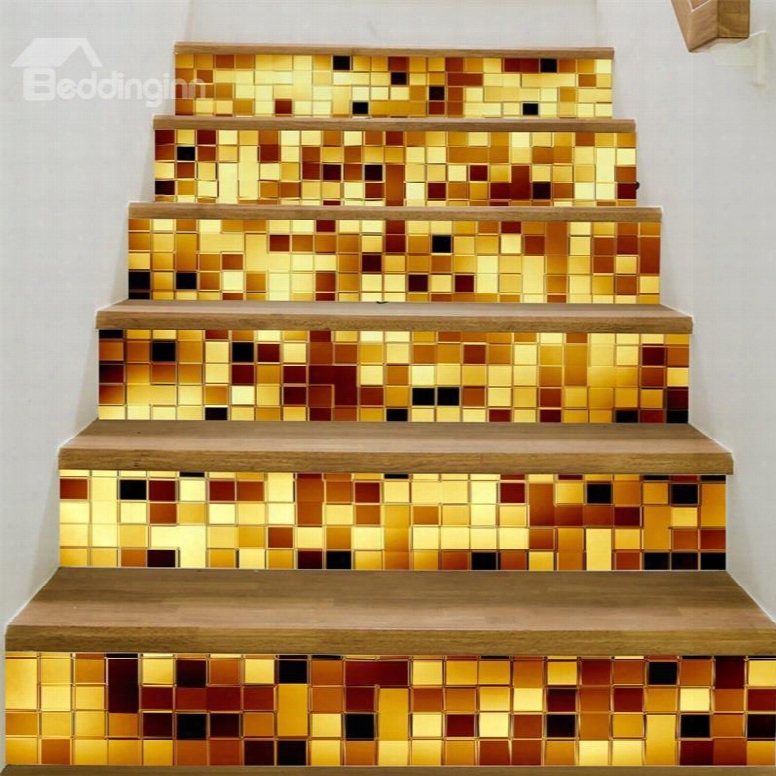 Golden Plaids Home Decorative 6-piece 3d Pvc Waterproof Stair Mural