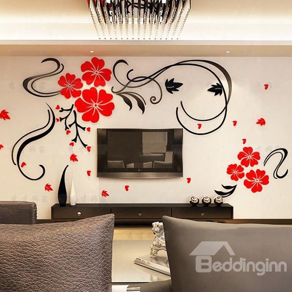 Gorgeous Floral And Butterfly Pattern Living Room 3d Wall Sticker