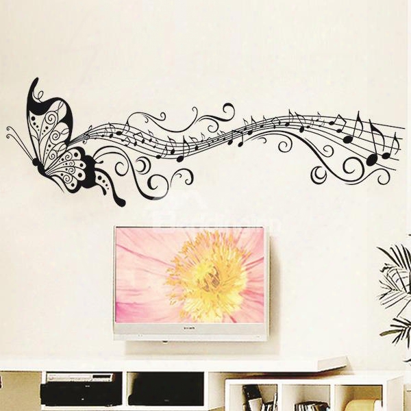 Gorgeous Flying Butterfly And Musical Notes Wall Sticker
