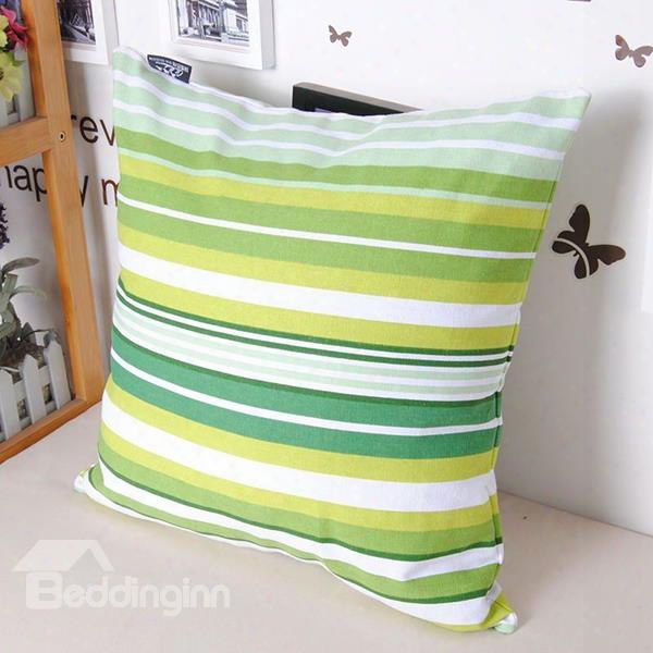 Graceful Green Stripe Throw Pillowcase With Cotton Material