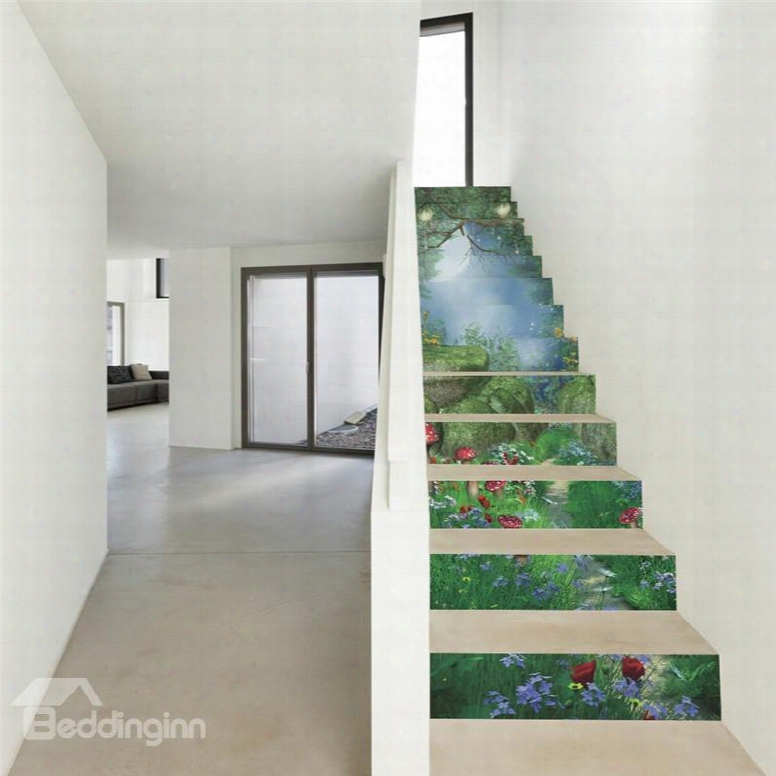 Green Forest 13-piece Pvc 3d Waterproof Stair Murals