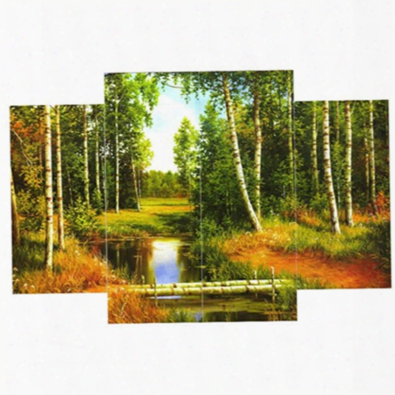 Green Forest Surrounding River Hanging 4-piece Canvas Waterproof And Eco-friendly Non-framed Prints