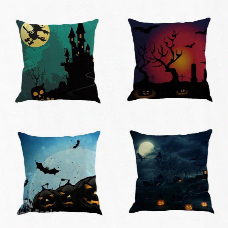 Happy Halloween Festival Pumpkin And Moon Square Cotton Line Decorative Throw Pillow