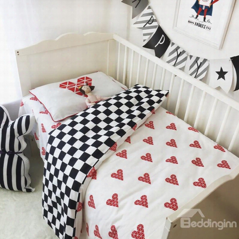 Hearts And Swallow Grid Prin Ted 3-piece Crib Bedding Sets