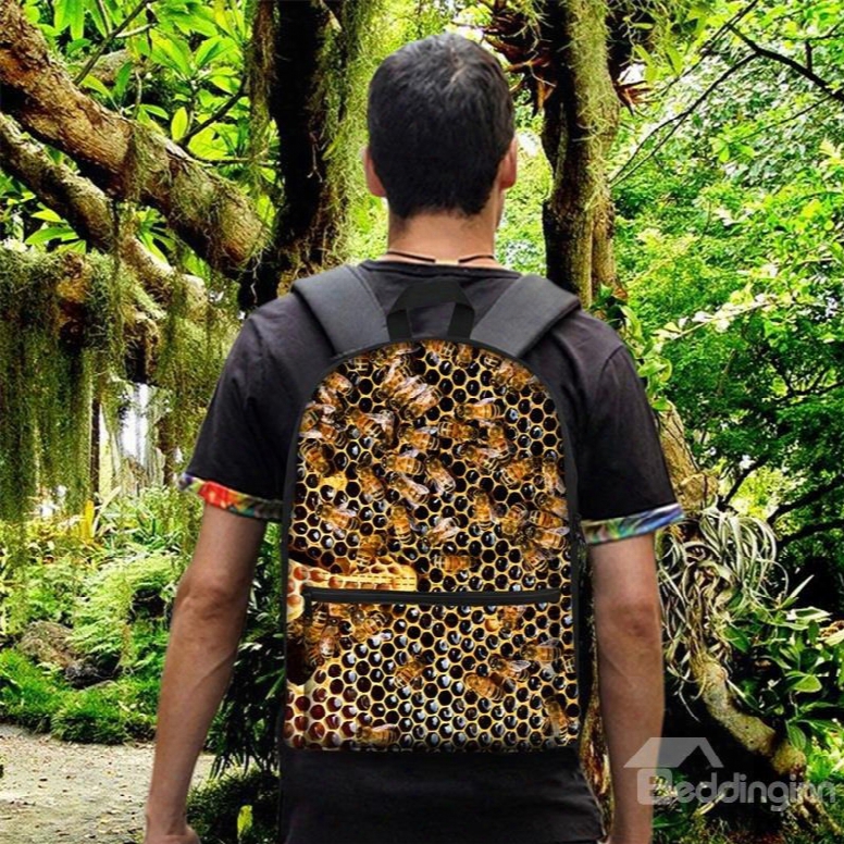 Honeycomb Bee 3d Pattern School Outdoor For Man&woman Backpack