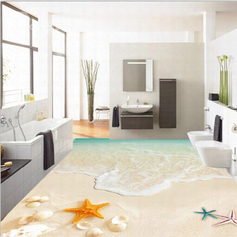 Leisurely Seashells And Starfishes Beach Scenery Decorative Waterproof 3d Floor Murals