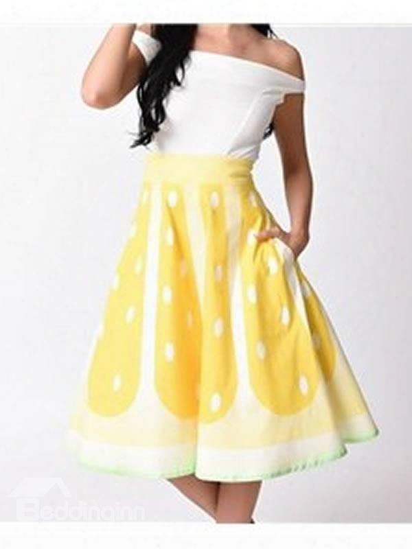 Lemon Fruit Summer Polyester Comfortable Yellow Beach Midi 3d Printing Skirt