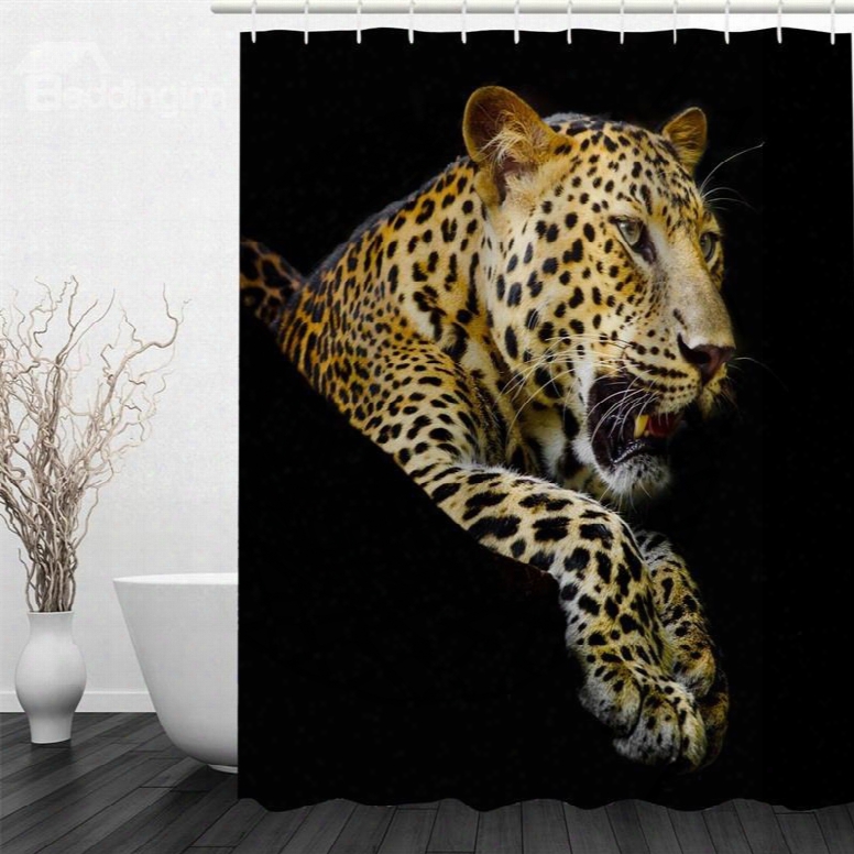 Leopard Pattern Polyester Waterproof And Eco-friendly 3d Black Shower Curtain