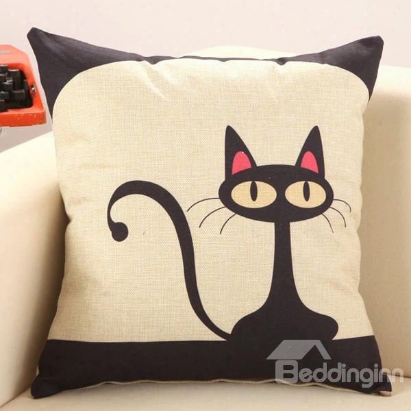 Lovely Black Cat Cotton Linen Decorative Throw Pillow
