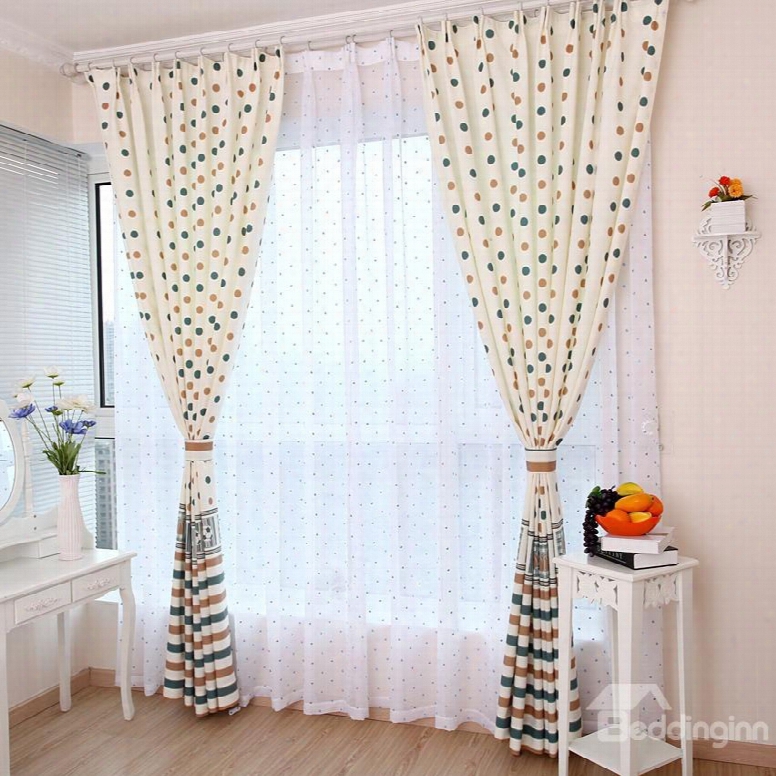 Lovely Green Dots One Piece Custom Sheer Curtain