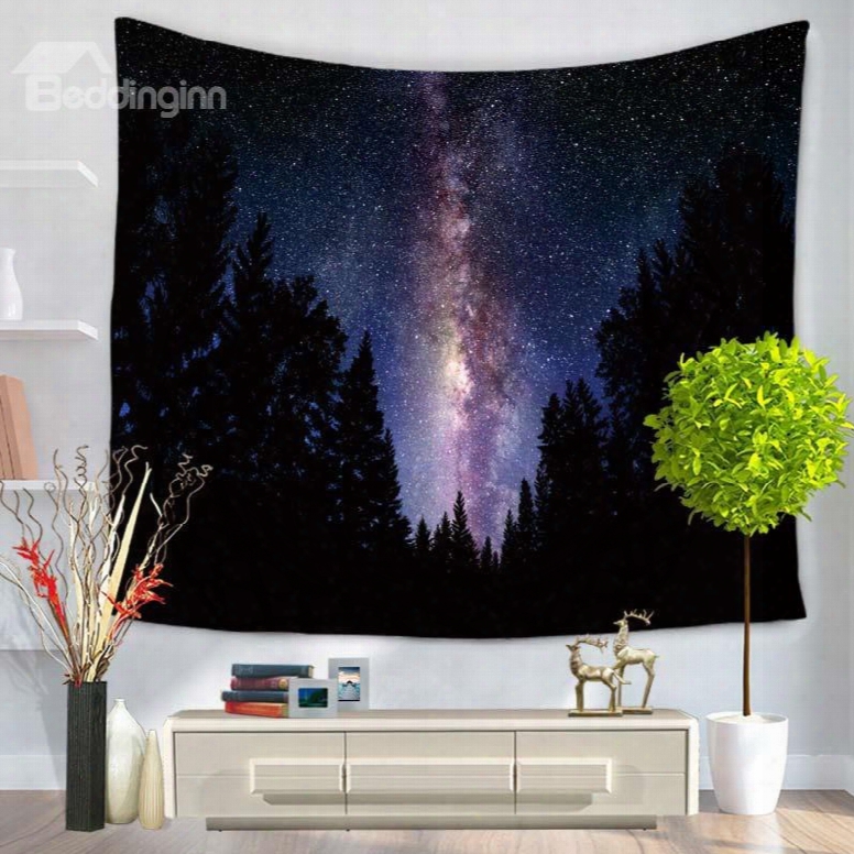 Magical Dark Forest And Galaxy Space Pattern Decorative Hanging Wall Tapestry