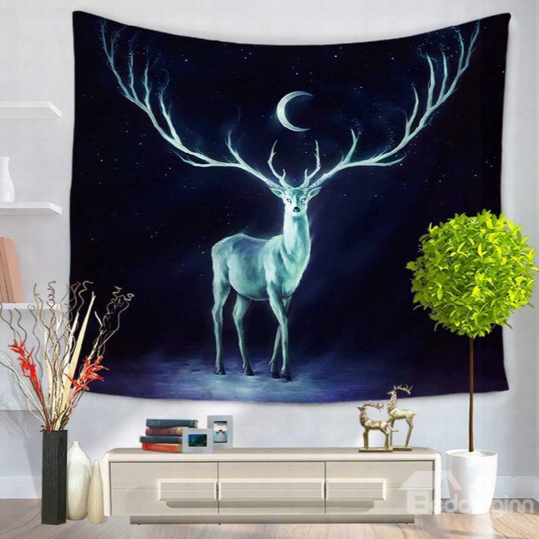 Magical Wapiti Under Galaxy Space And Moonlight Decorative Hanging Wall Tapestry