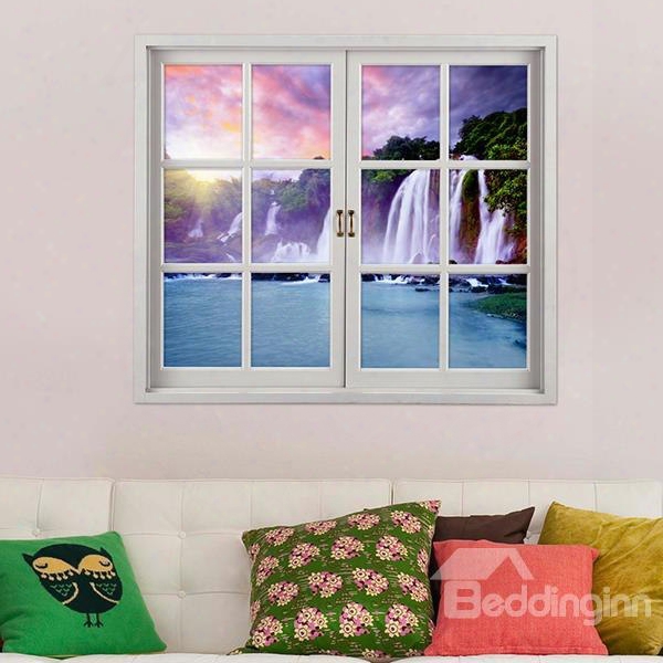 Majestic Waterfall Window View 3d Wa Ll Sticker