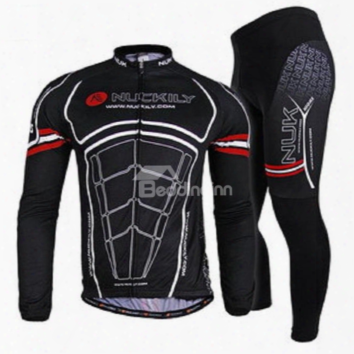 Male Black Muscle Pattern Breathable Bike Jersey With Full Zipper Quick-dry Cycling Suit