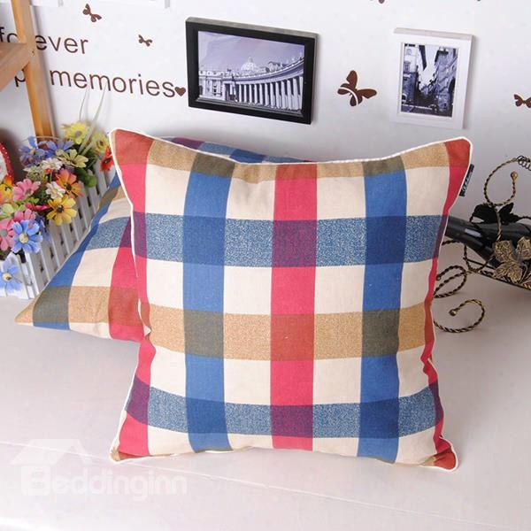 Mediterranean Style Fashion Plaid Design Throw Pillowcase