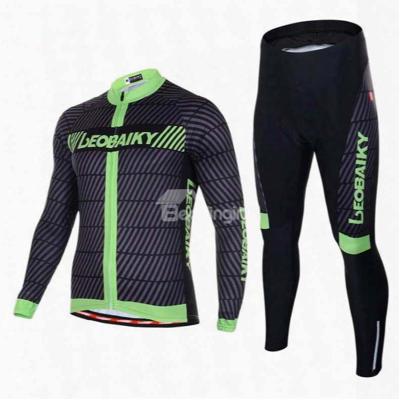 Men's Cycling Clothing Set Breathable Quick Dry Long Sleeve Jersey Green