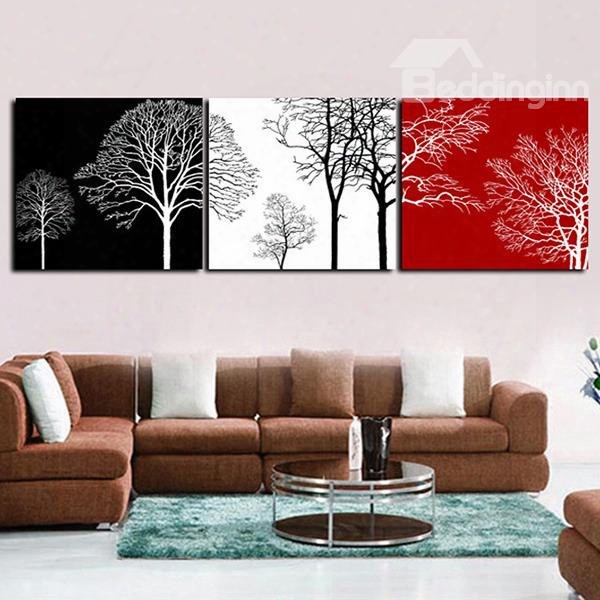 Modern Abstract Trees In 3-color 3-panel Wall Art Prints
