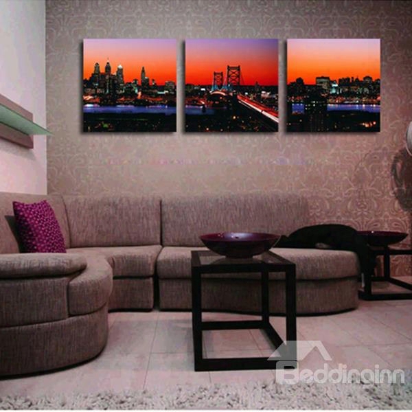 Modern City Skyline In Dusk 3-piece Crystal Film Art Wall Prrint