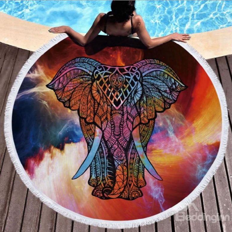 Mystery Colorful Galaxy Thai Elephant With Tassels Beach Swimming Blanket