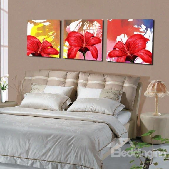 New Arrival Amazing Red Lily Flowers Print 3-piece Cross Film Wall Art Prints