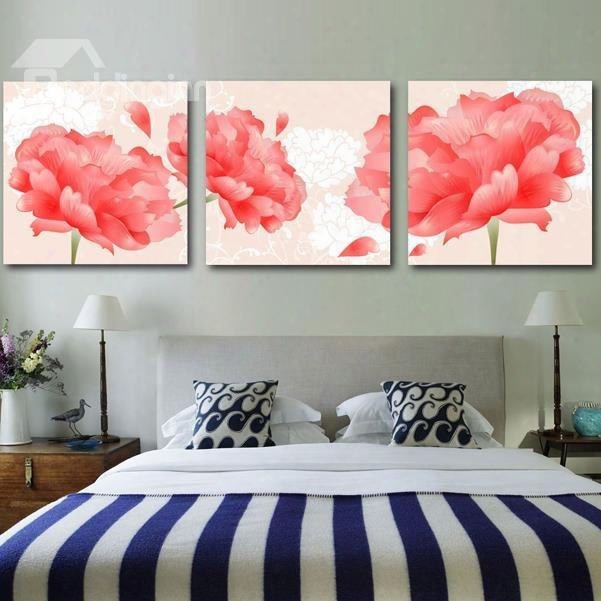 New Arrival Amazing Red Peony Flowers Print 3-piece Cross Film Wall Art Prints