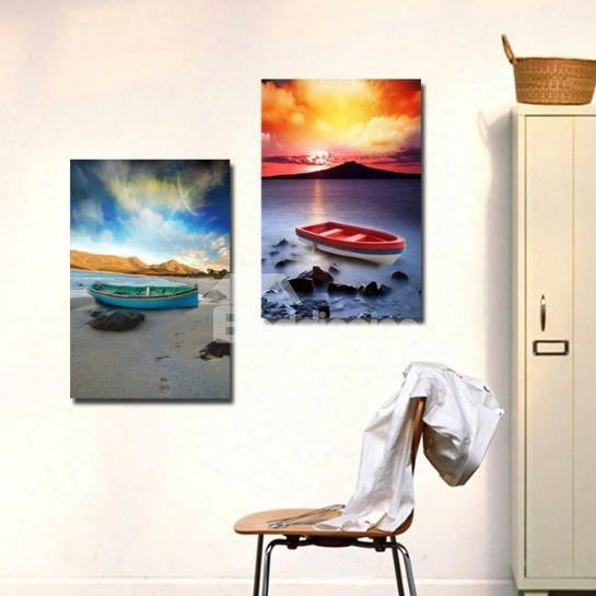 New Arrival Beautiful Boats On The Coast Colorful Print 2-piece Cross Film Wall Art Prints