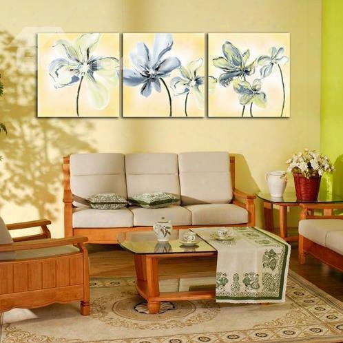 New Arrival Lovely Beige Flowers Painting Print 3-piece Cross Film Wall Art Prints