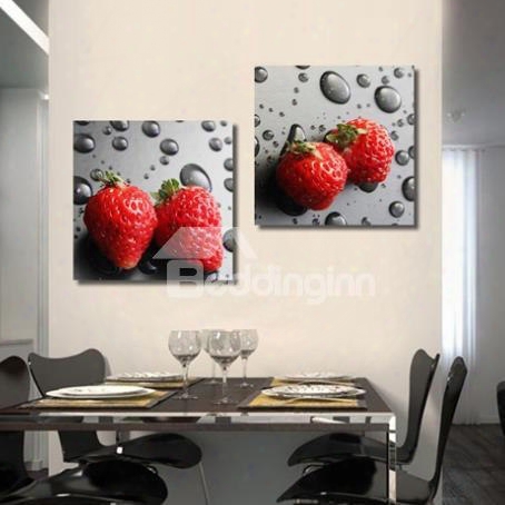 New Arrival Lovely Strawberry And Water Drops Print 2-piece Cross Film Wall Art Prints