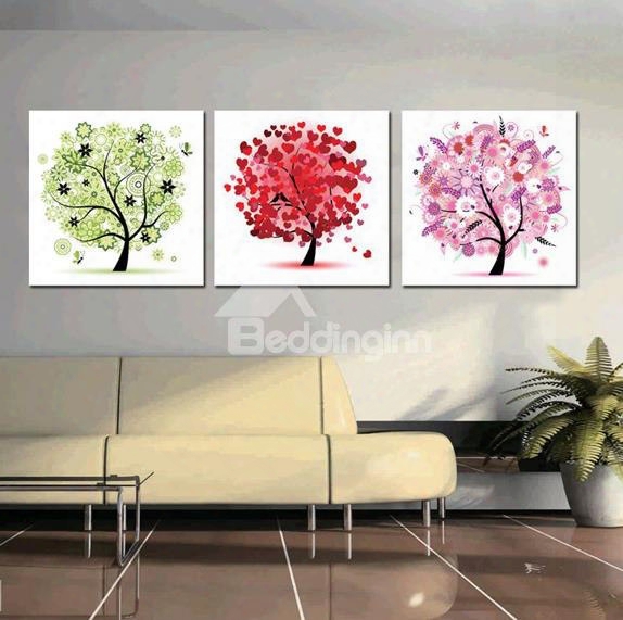 New Arrival Three Different Color Trees Print 3-piece Cross Film Wall Art Prints