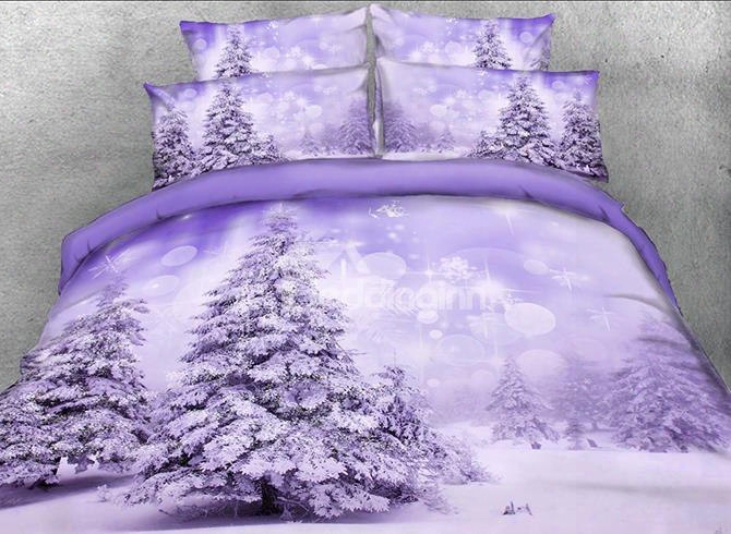 Onlwe 3d Snowy Trees Printed Cotton 4-piece Bedding Sets/duvet Covers