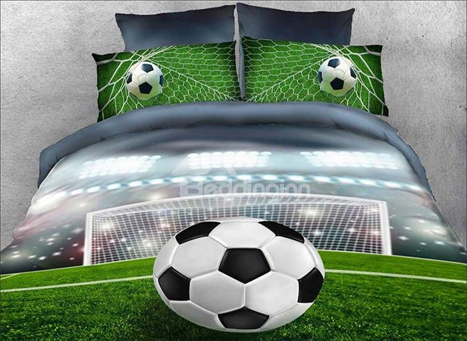 Onlwe 3d Soccer Ball In Front Of Goal Printed 4-piece Bedding Sets