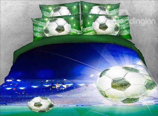 Onlwe 3d Soccer Stadium And Field Printed Cotton 4-piece Bedding Sets/duvet Covers