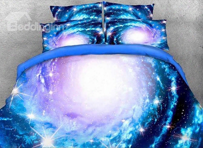 Onlwe 3d Spira L Galaxy And Stars Printed 4-ipece Blue Bedding Sets/duvet Covers