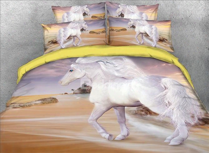 Onlwe 3d Unicorn At The Beach Printed Cotton 4p-iece Bedding Sets/dvuet Covers