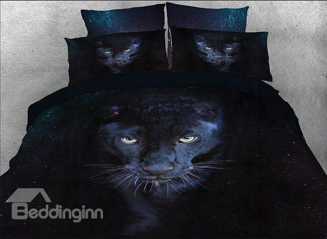 Onlwe 3d Wild Panther Printed Cotton 4-piece Black Bedding Sets/duvet Covers