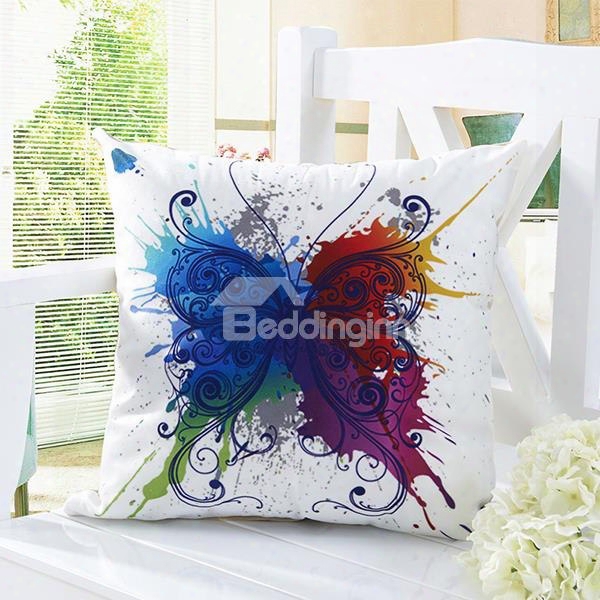 Pastoral Style Butterfly Print Comfy White Trhow Pillow