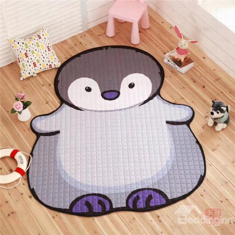 Penguin Shape Polyester Blue Baby Play Floormat/crawling Pad