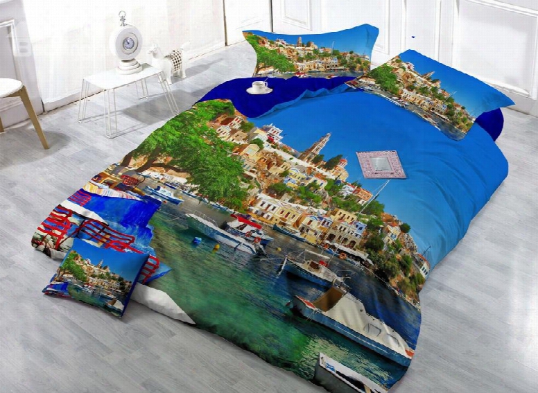 Personalized Tourist Resort Digital Print 4-piece Cotton Duvet Cover Sets