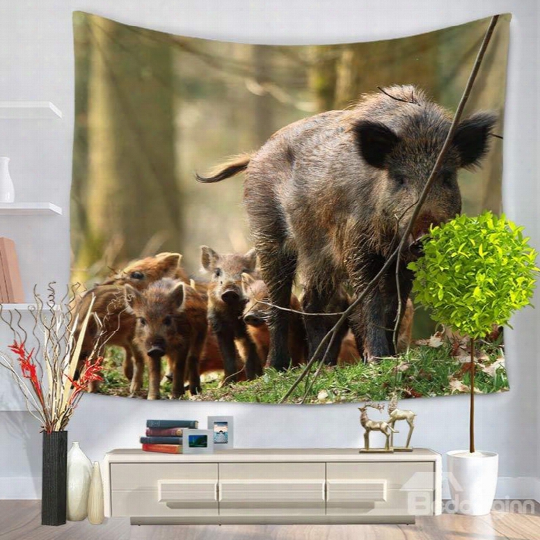 Plenty Of Boars Walking Through Woods Pattern Decorative Hanging Wqll Tapestry