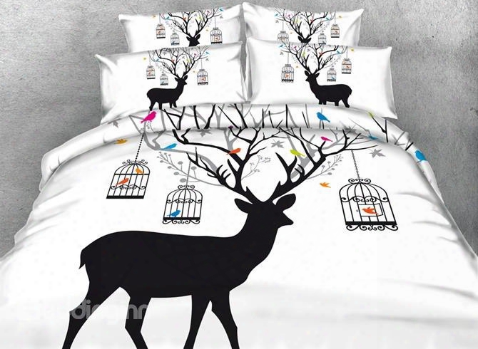 Populardeer And Birdcage Print 5-piece Comforter Sets