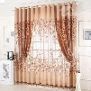 Exquisite Coffee Color Embroidery and Burnout Lily Printing Shading Cloth & Sheer Set