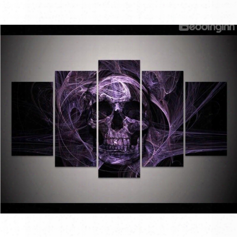 Purple Smoke Surrounding Skull Head Hanging 5-piece Canvas Eco-friendly And Waterproof Non-framed Prints