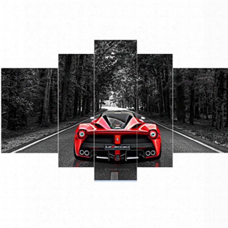 Red Sports Car Pattern Hanging 5-piece Canvas Eco-friendly And Waterproof Non-framed Prints