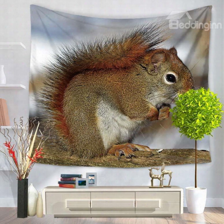 Red Squirrel Hiding Himself Pattern Decorative Hanging Wall Tapestry