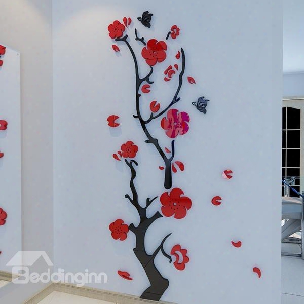 Red/light Purple Titoni And Butterfly Acrylic 3d Waterproof Wall Stickers