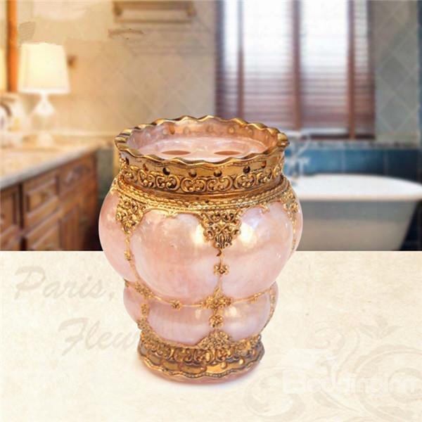 Resin Royal Style Pink And Golden Toothbrush  Holder