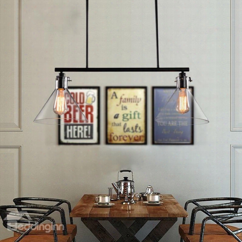 Retro American Country Style Dining Room Bar Glass Shade Pendant 2-head Lights